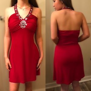 Red Halter Prom / Formal Dress with Rhinestones